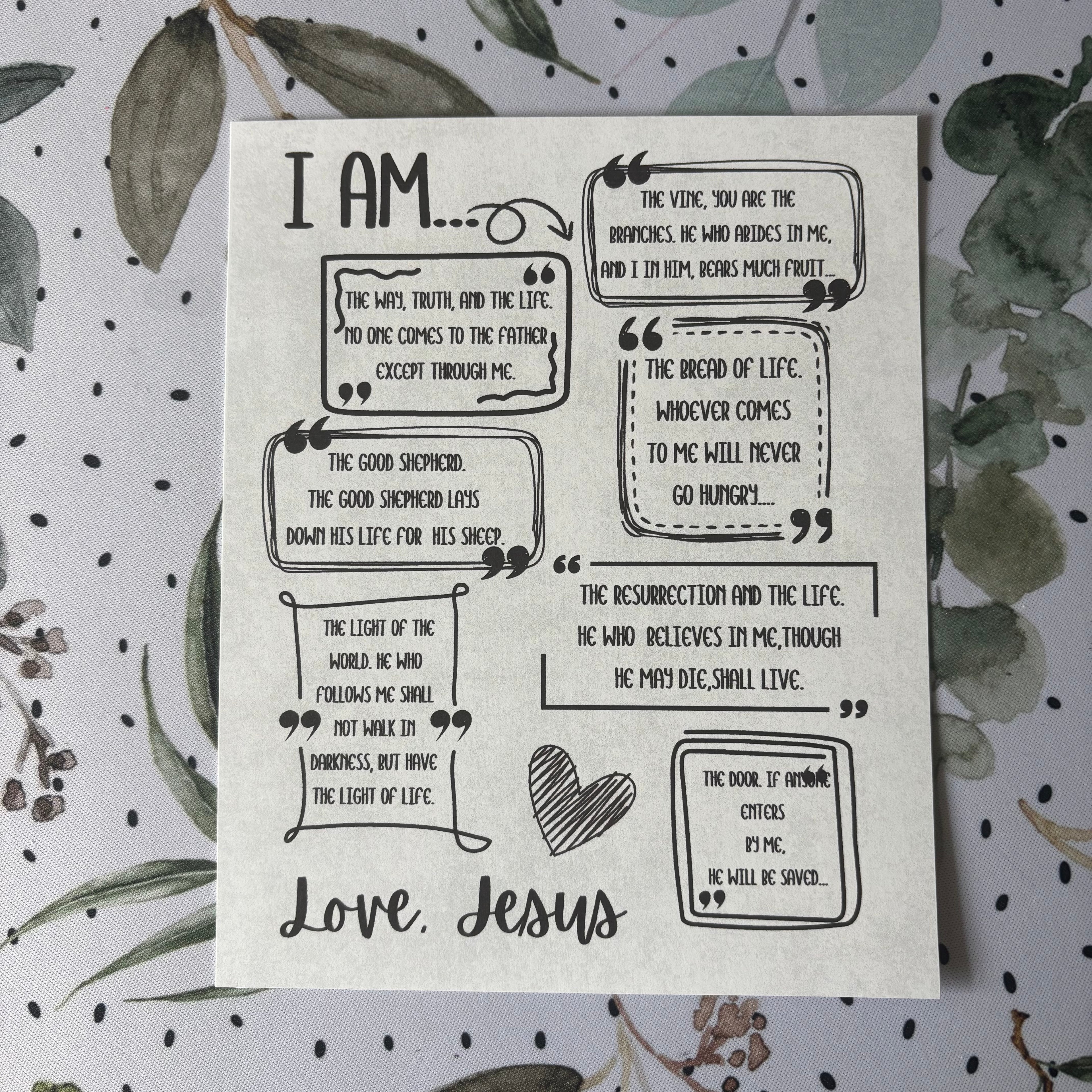 "I AM statements of Jesus" printable